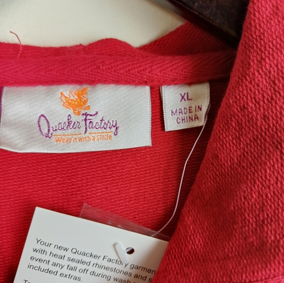 Quacker Factory Short Sleeve Zip-Up Hoodie Jacket Stud Details Red XL A225701 - Picture 7 of 10